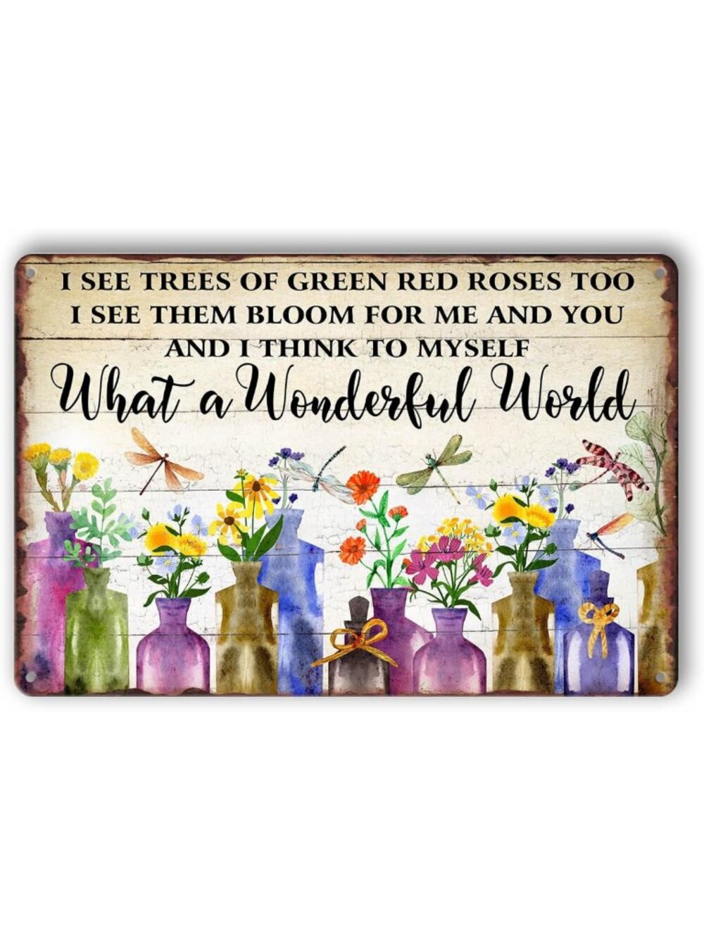 Vintage Metal Garden Sign - "What A Wonderful World" Wall Art, Floral Decor 8x12